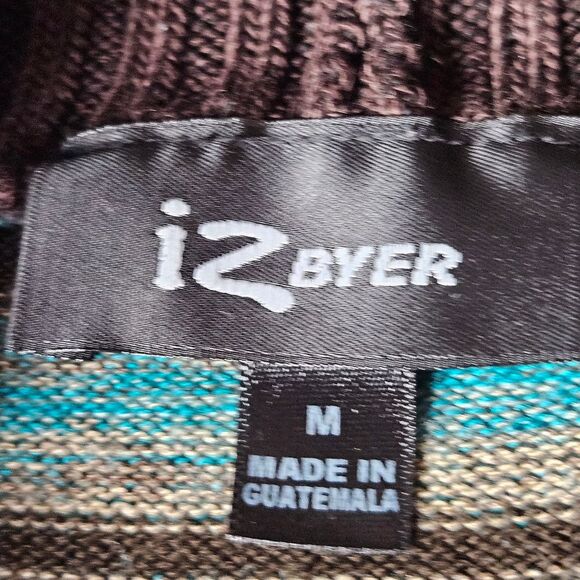 Iz Byer Brown & Turquoise Stripe 3/4 Sleeve Belted Cowl Neck Casual Knit Sweater - Picture 4 of 7